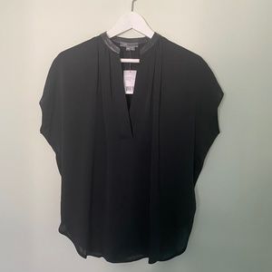 VINCE Silk Blouse with leather trim - NWT